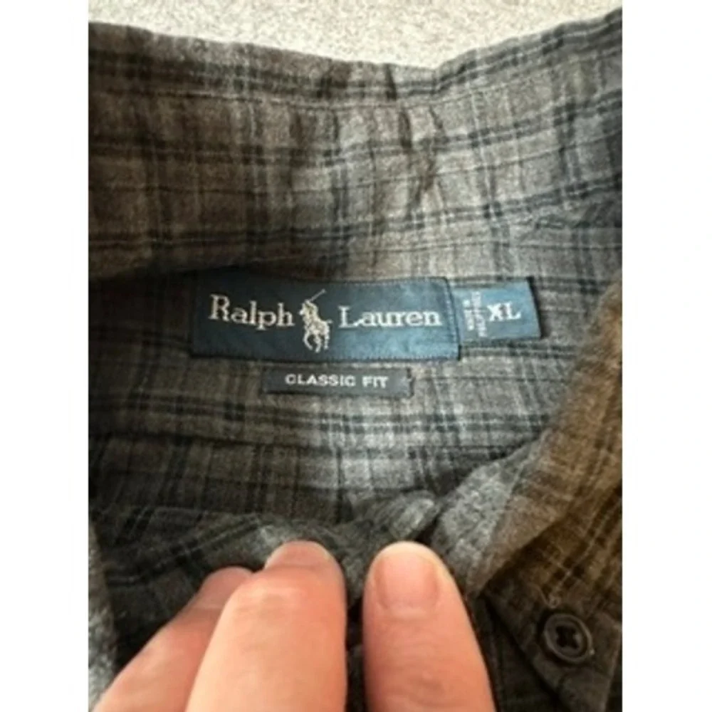 Polo Ralph Lauren Mens XL Classic Fit Grey Plaid Button Down Shirt Long Sleeve